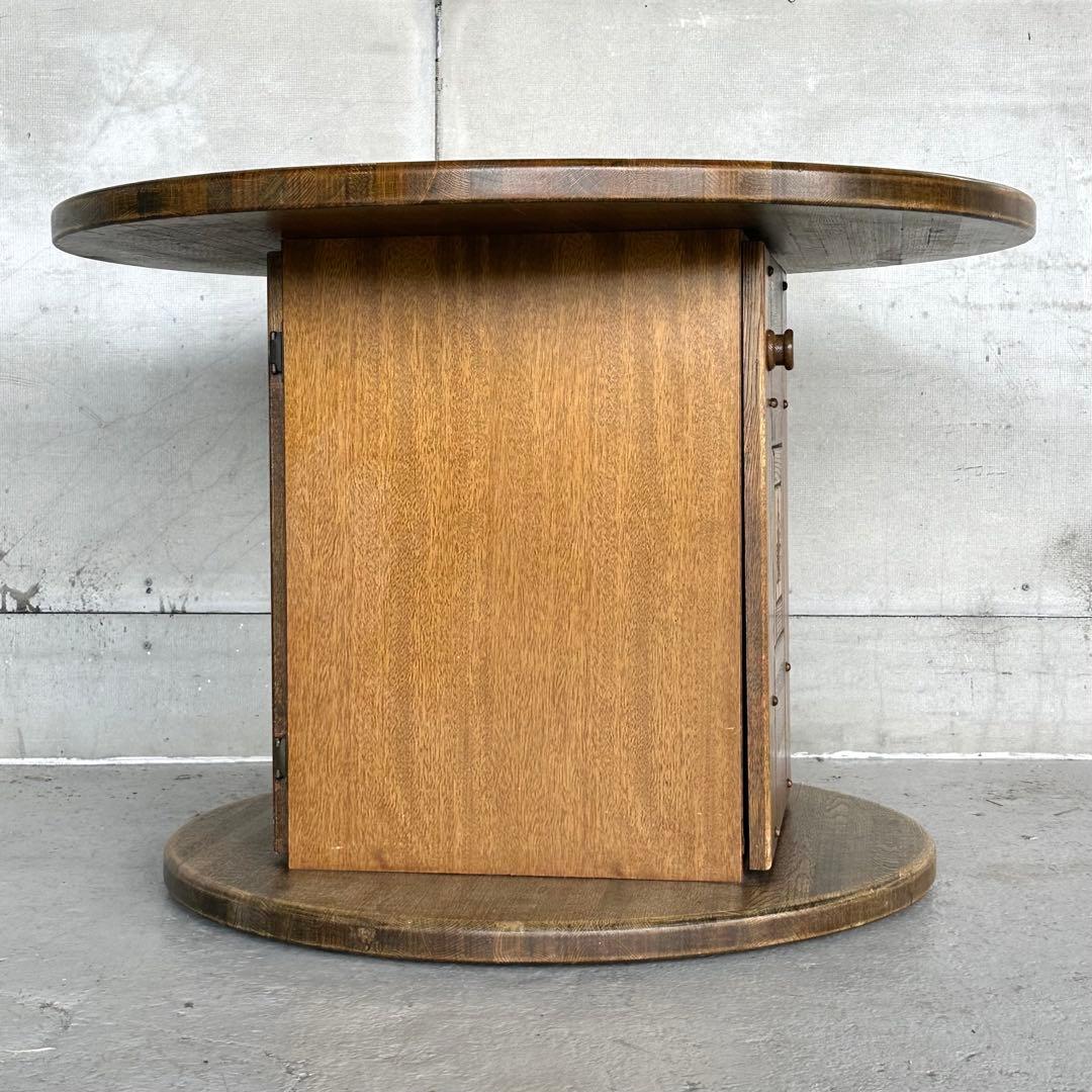 ✦70s✦ 昭和レトロ マルニ木工 円形テーブル 収納キャビネット付き 喫茶店