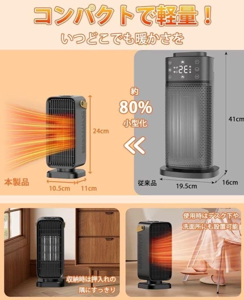 セラミックヒーター 電気ファンヒーター 電気ストーブ 持ち運び便利 コンパクト