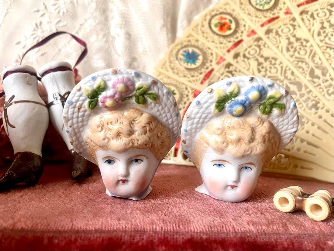 19世紀ビスクドールヘッド①フランスアンティーク　ドイツアンティーク　陶器人形