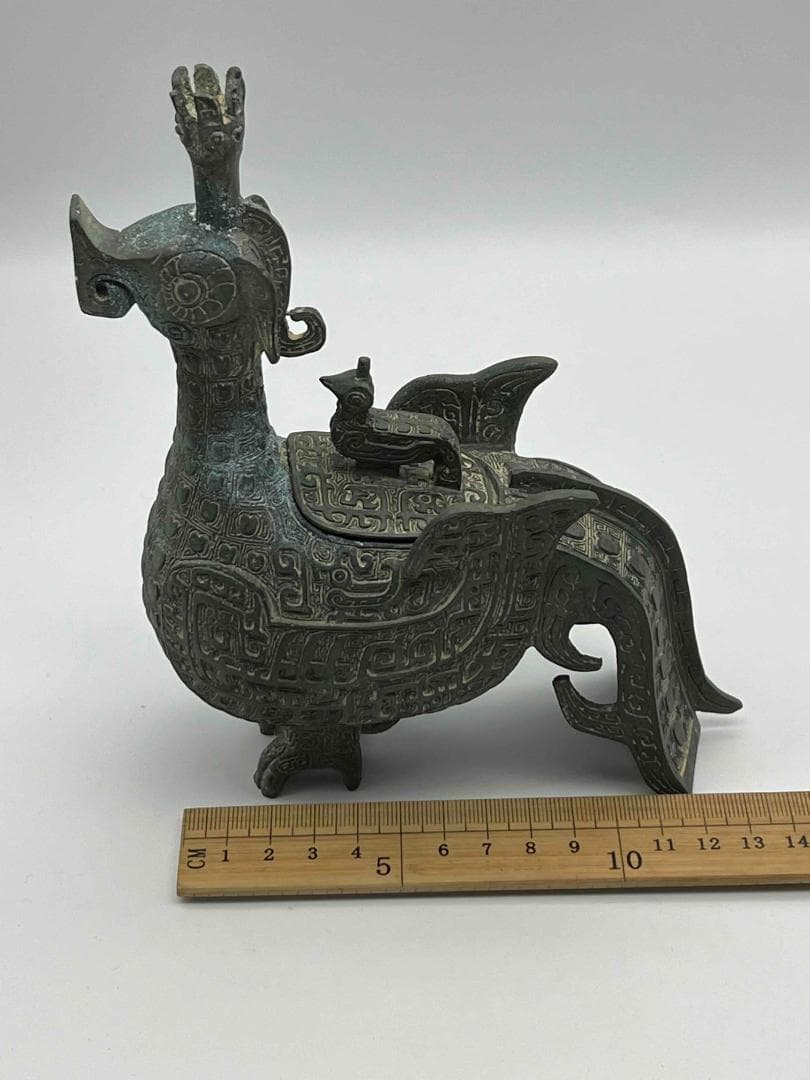 明時代 巴蜀青銅鳥型置物 鳥型蓋付き　ブロンズ 極最工　古置物　(A-38)