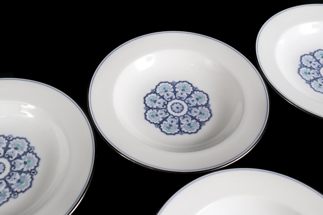 大倉陶園 呉須正倉院 OKURAスープ皿 6枚 プラチナ彩 ハンドペイント