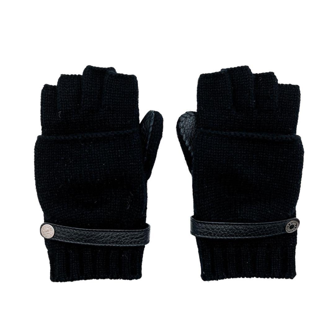 美品 エルメス カシミヤ レザー ボルチモア 手袋 ニット ブラック レディース