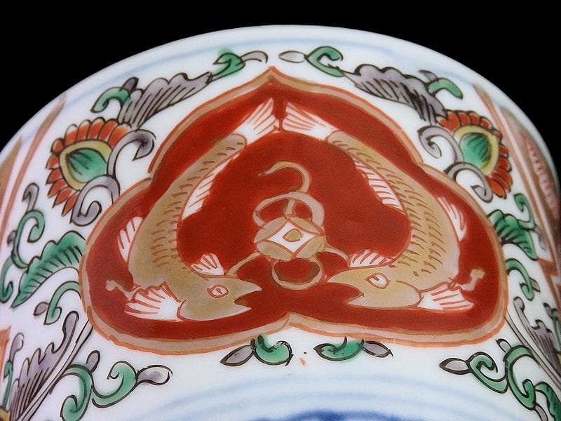 古伊万里　金襴手　双魚に花唐草の図　蕎麦猪口　E221AS-fbvn