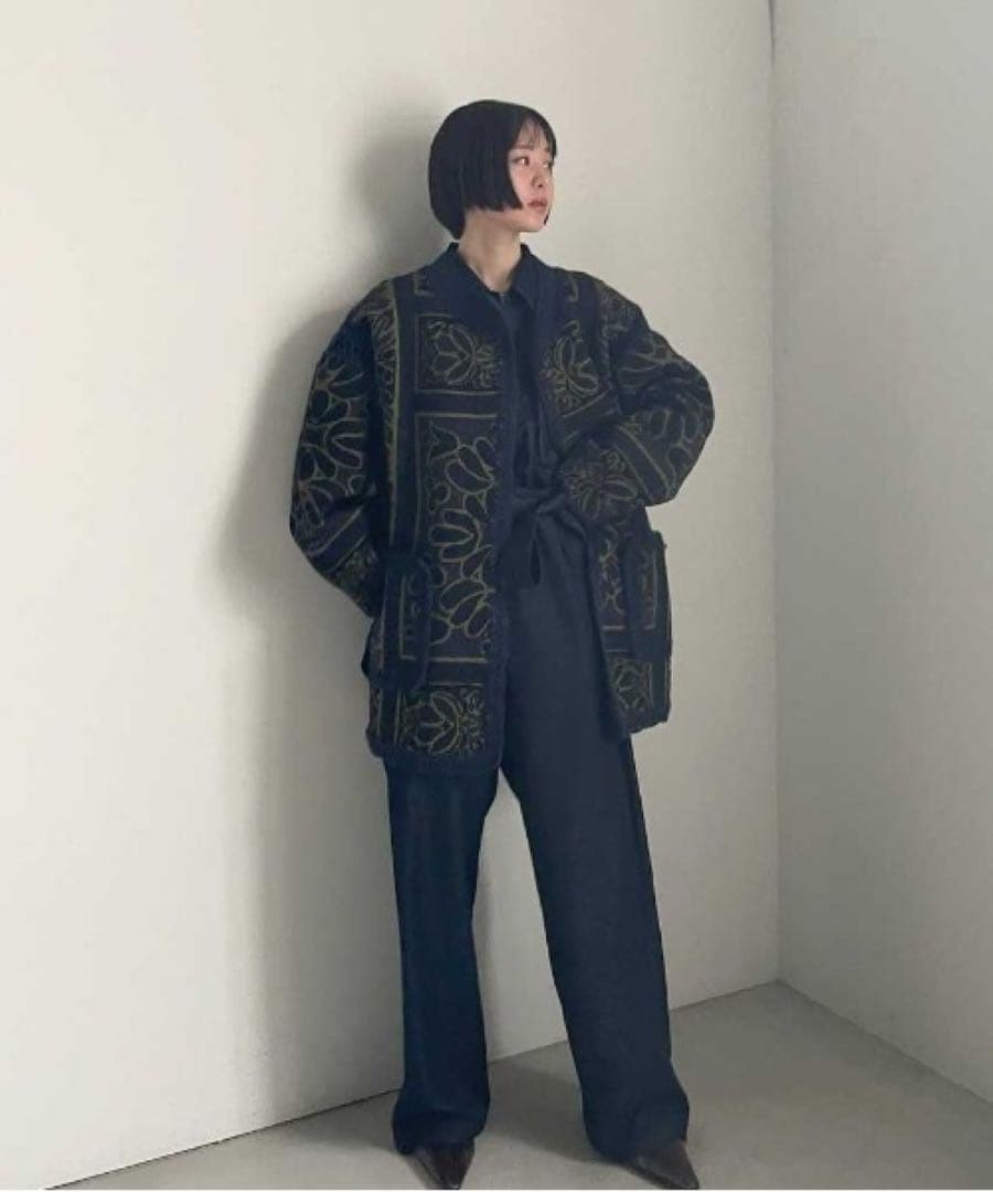 2601039 RUG PATTERN KNIT JACKET ネイビー