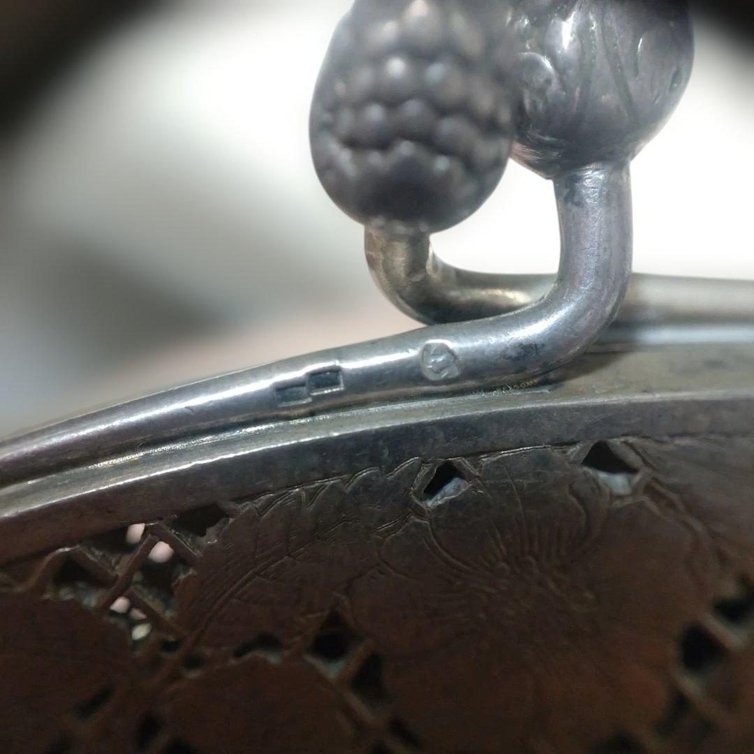 レティキュール　アンティーク　シルバー　銀製　純銀　ヨーロッパ　花　鳥　模様