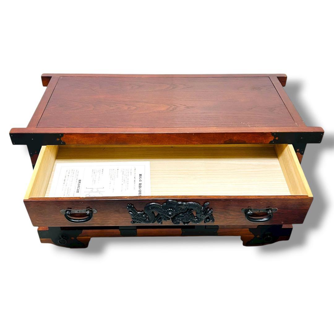 【送料無料】からくり箪笥 車箪笥 龍 雲龍金具 キャビネット レトロ 旧家