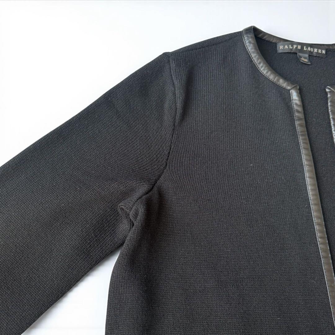 ラルフローレンブラックレーベル　カシミヤ100% レザーパイピング　ニットコート