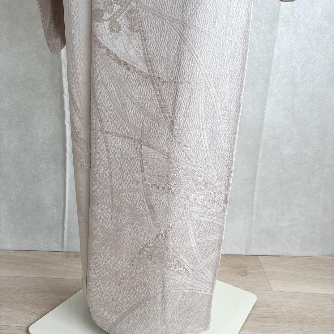 色無地　フルセット　着物　正絹　しつけ糸付き　ホワイトグレー　一つ紋　G4