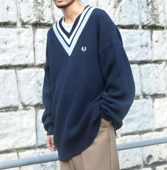 FRED PERRY × BEAMS 　別注 チルデンニット　M　ネイビー　美品