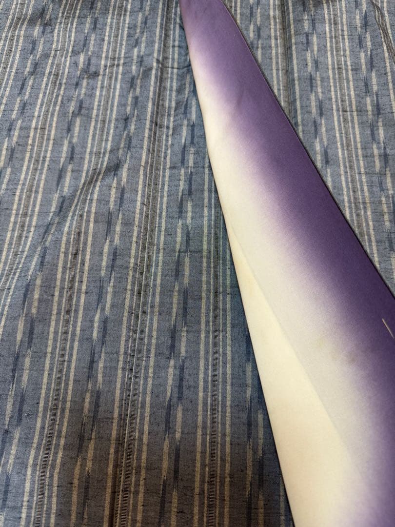 【未着用品】西陣織染匠「美吉」米沢産米沢紬 手機織 藍鼠色「多種縦縞文様」