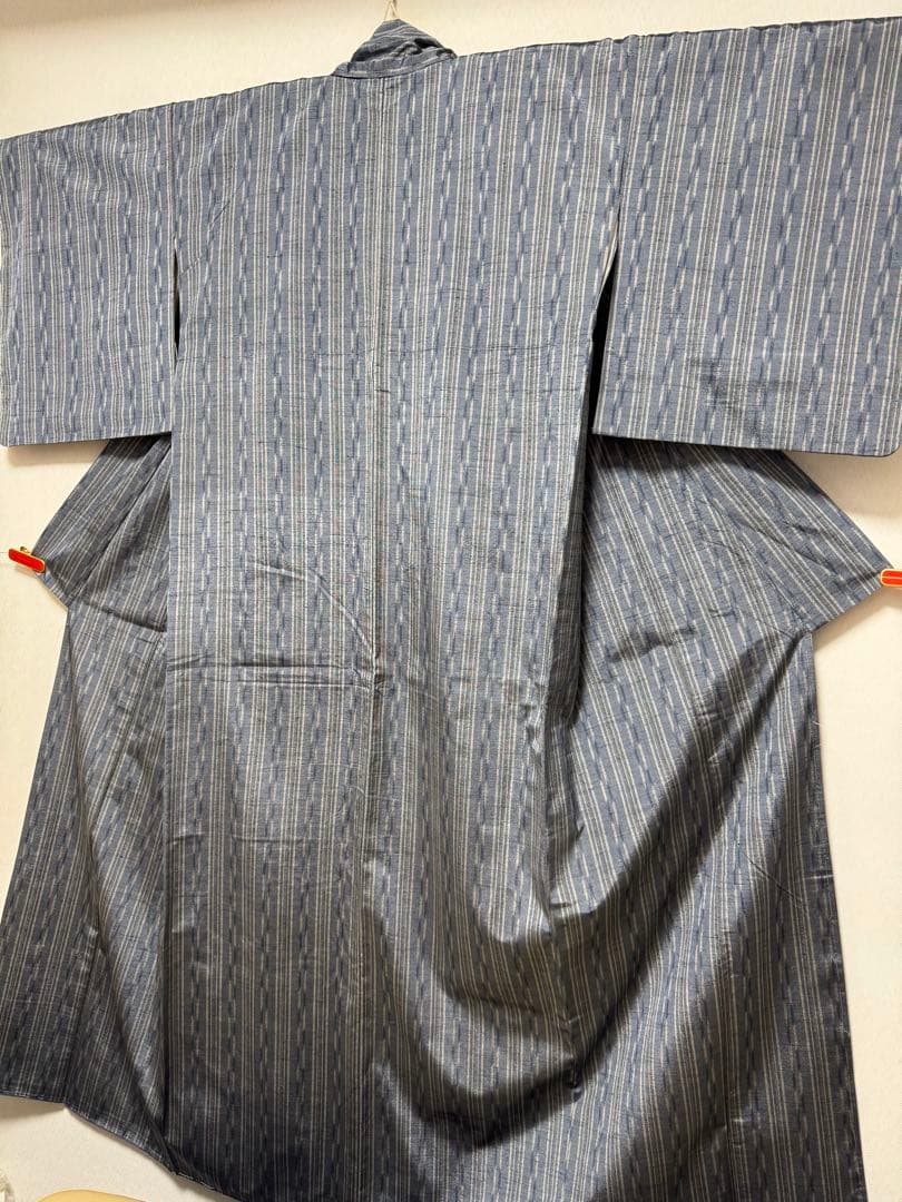 【未着用品】西陣織染匠「美吉」米沢産米沢紬 手機織 藍鼠色「多種縦縞文様」