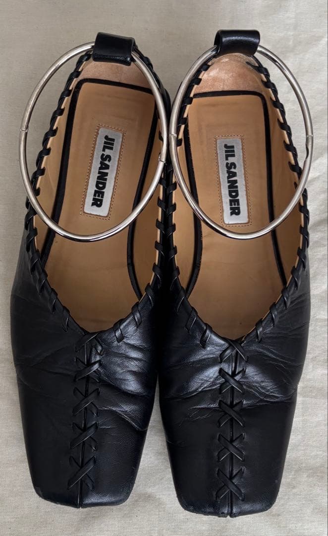 JIL SANDER ブラックレザー フラットシューズ　35