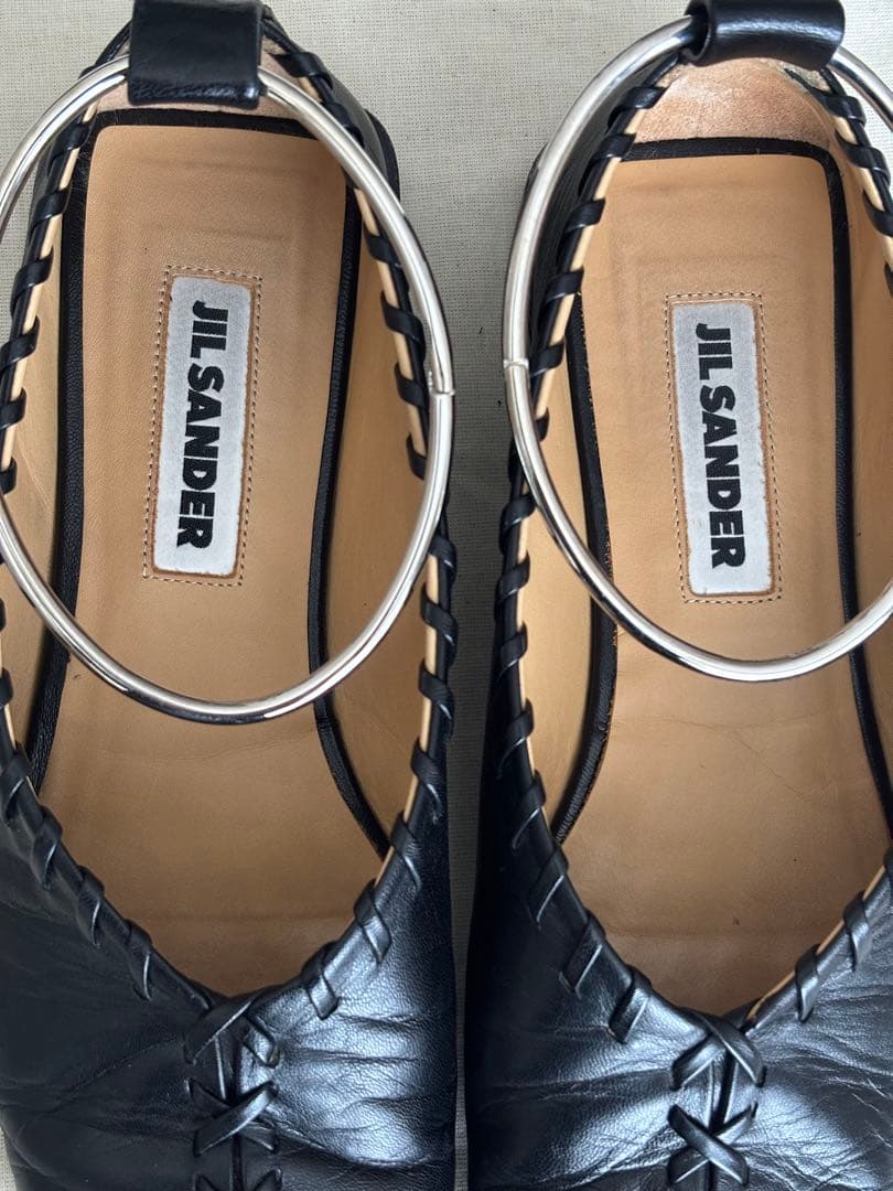 JIL SANDER ブラックレザー フラットシューズ　35
