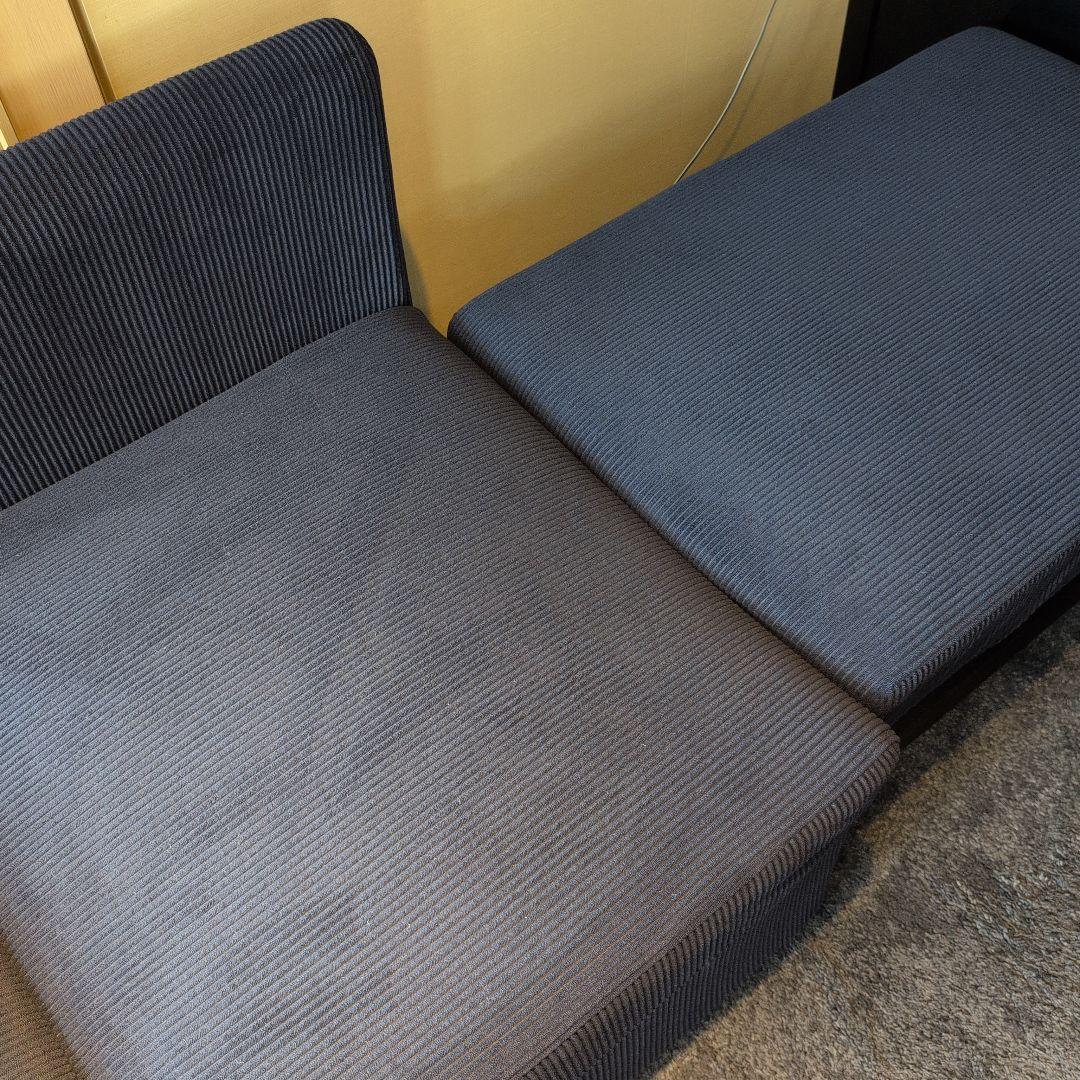 カウチソファーベッド　ダークブルー 肘付き