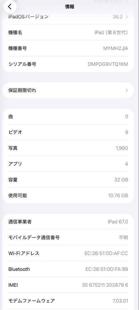 Apple iPad第８世代 スペースグレー WI-FIセルラーモデル100%