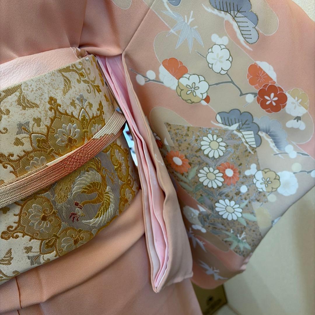 正絹未使用訪問着５点セット【長襦袢 袋帯 帯締め 帯揚げ】