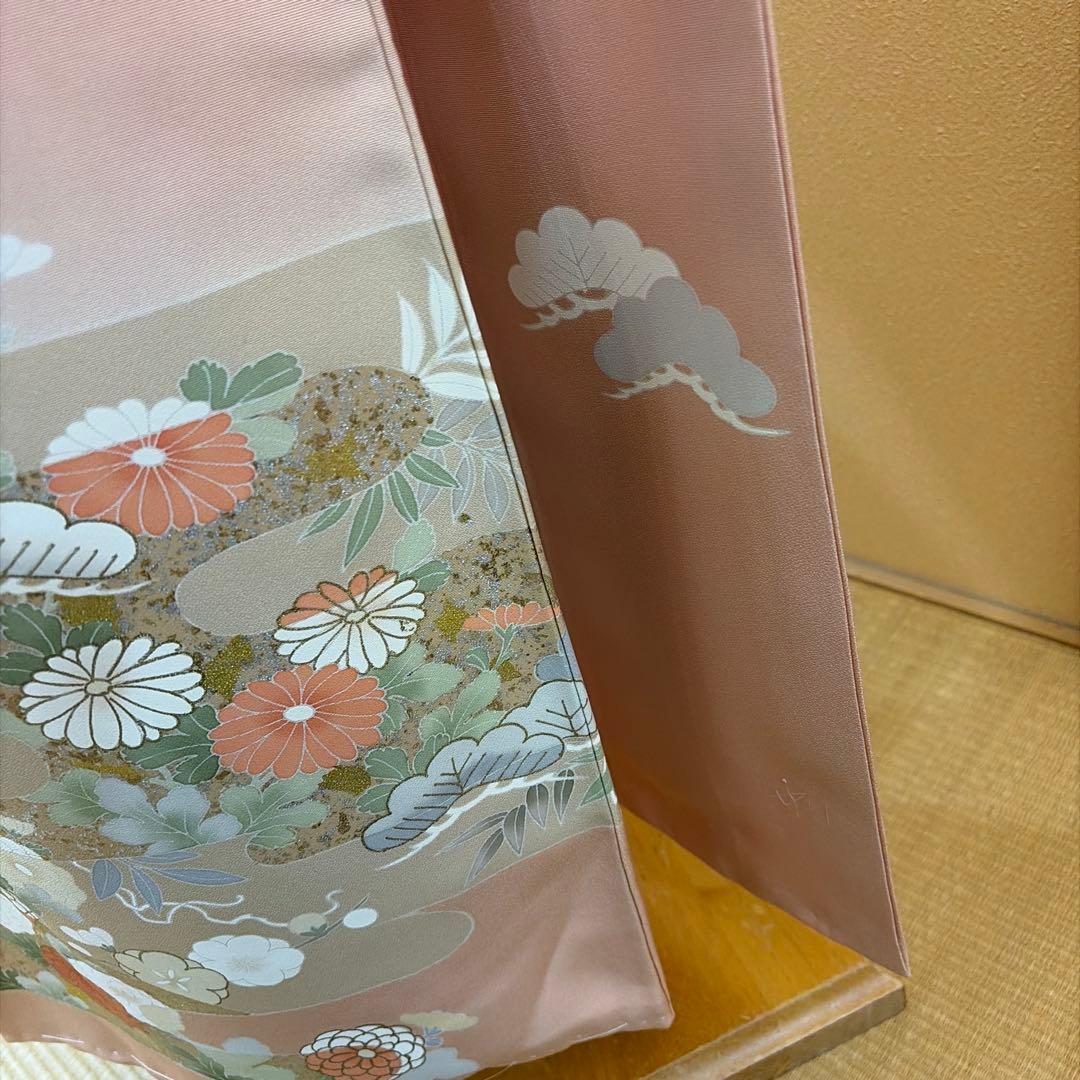 正絹未使用訪問着５点セット【長襦袢 袋帯 帯締め 帯揚げ】