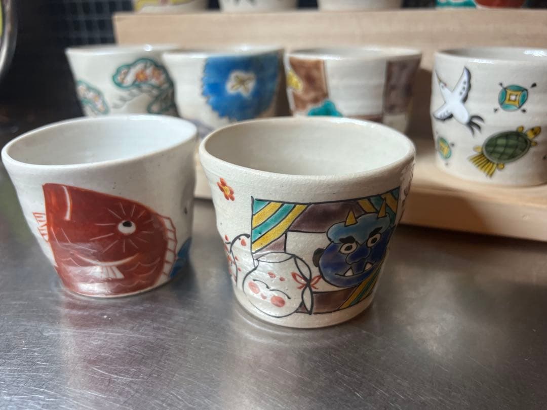 春夏秋冬 10点セット★希少 正月 季節の祝ごと 九谷焼 エクボ猪口 湯呑