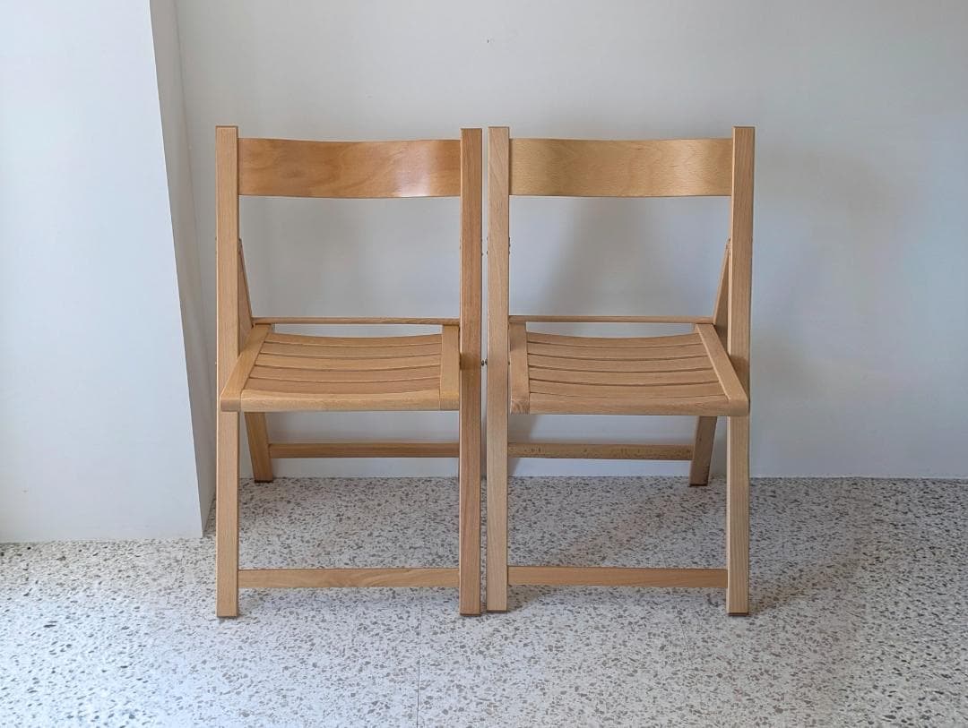 90s ビンテージ 無印 イタリア製 ブナ材 折りたたみチェア 2脚セット 美品