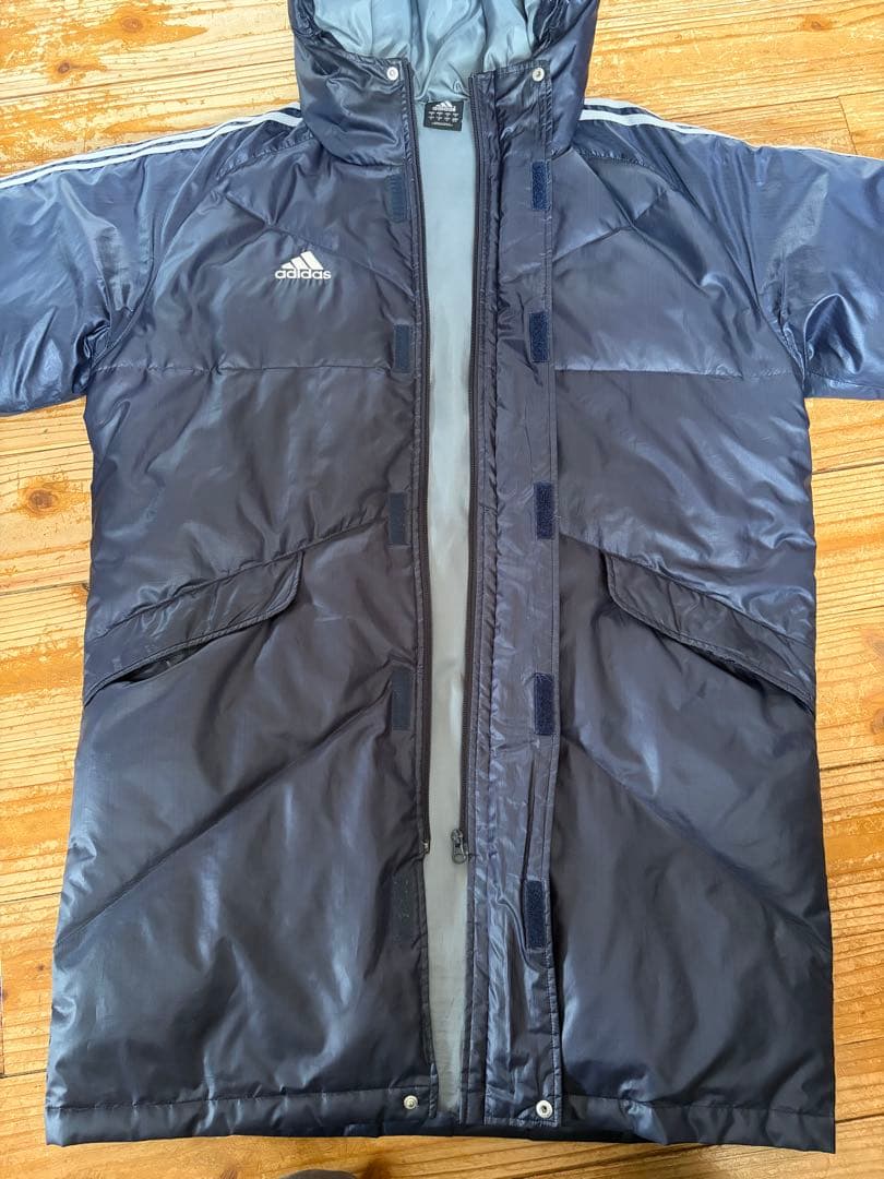 アディダス ベンチコート ロング M ネイビー フェザー45% 防寒