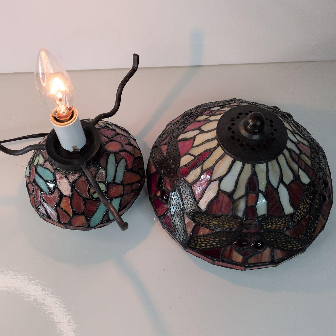 【 アンティーク 】 ステンドグラス／テーブルライト／トンボ／立体ガラス