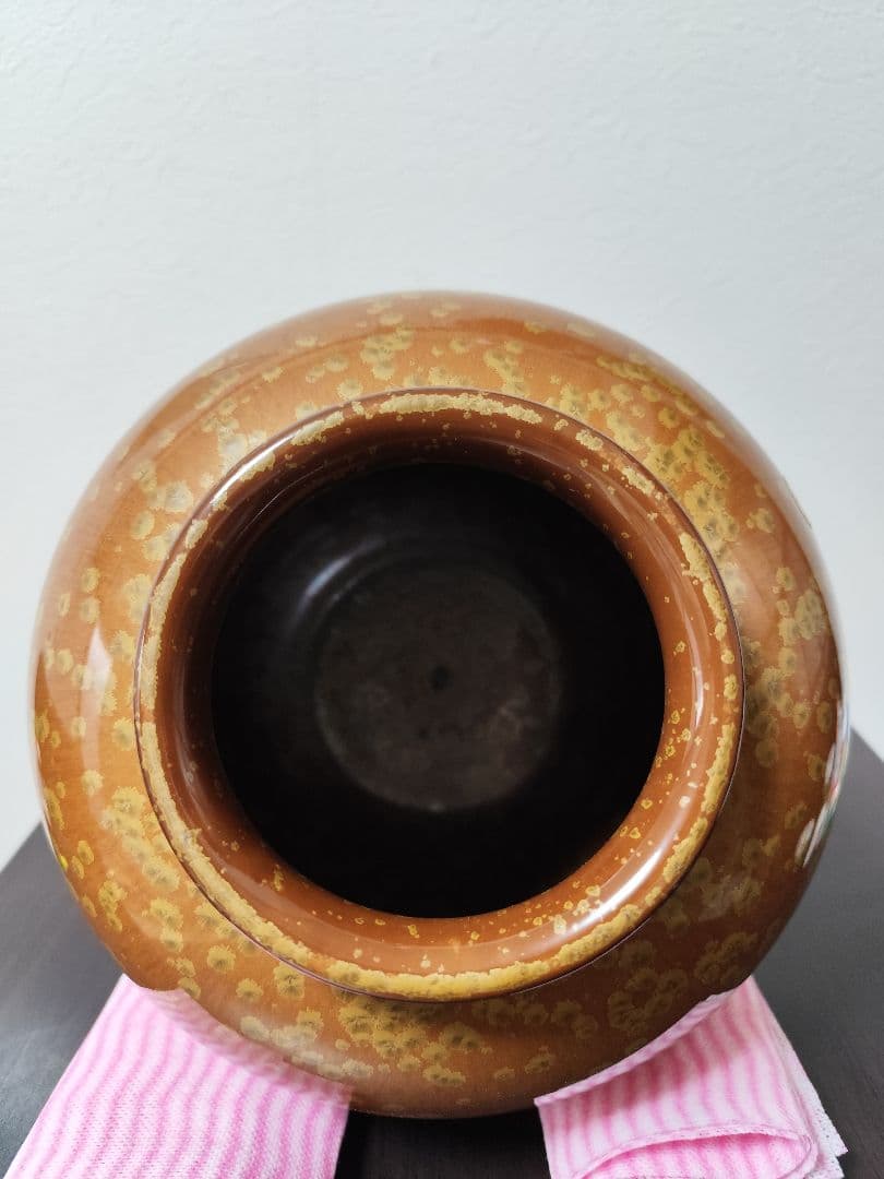 華道道具　花入　黄結晶　花瓶　泉窯　蔵山