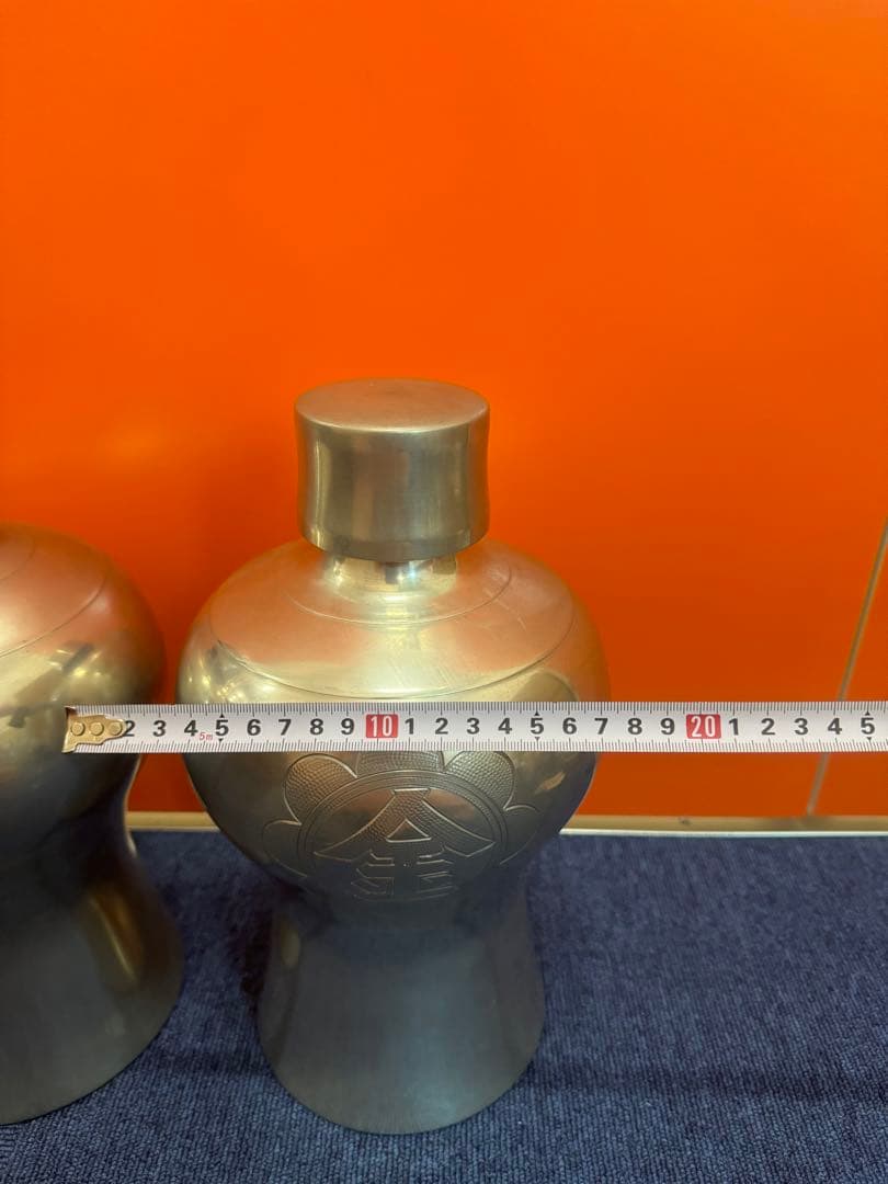 1644 純錫製 岡本謹製　古錫瓶子一対　酒器　32cm 時代物