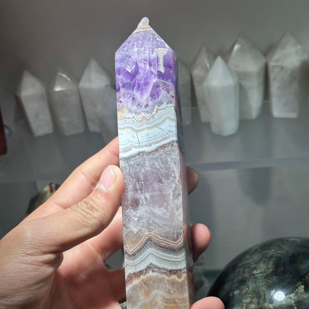 天然石アメジスト共生瑪瑙のポイント　置物G.161