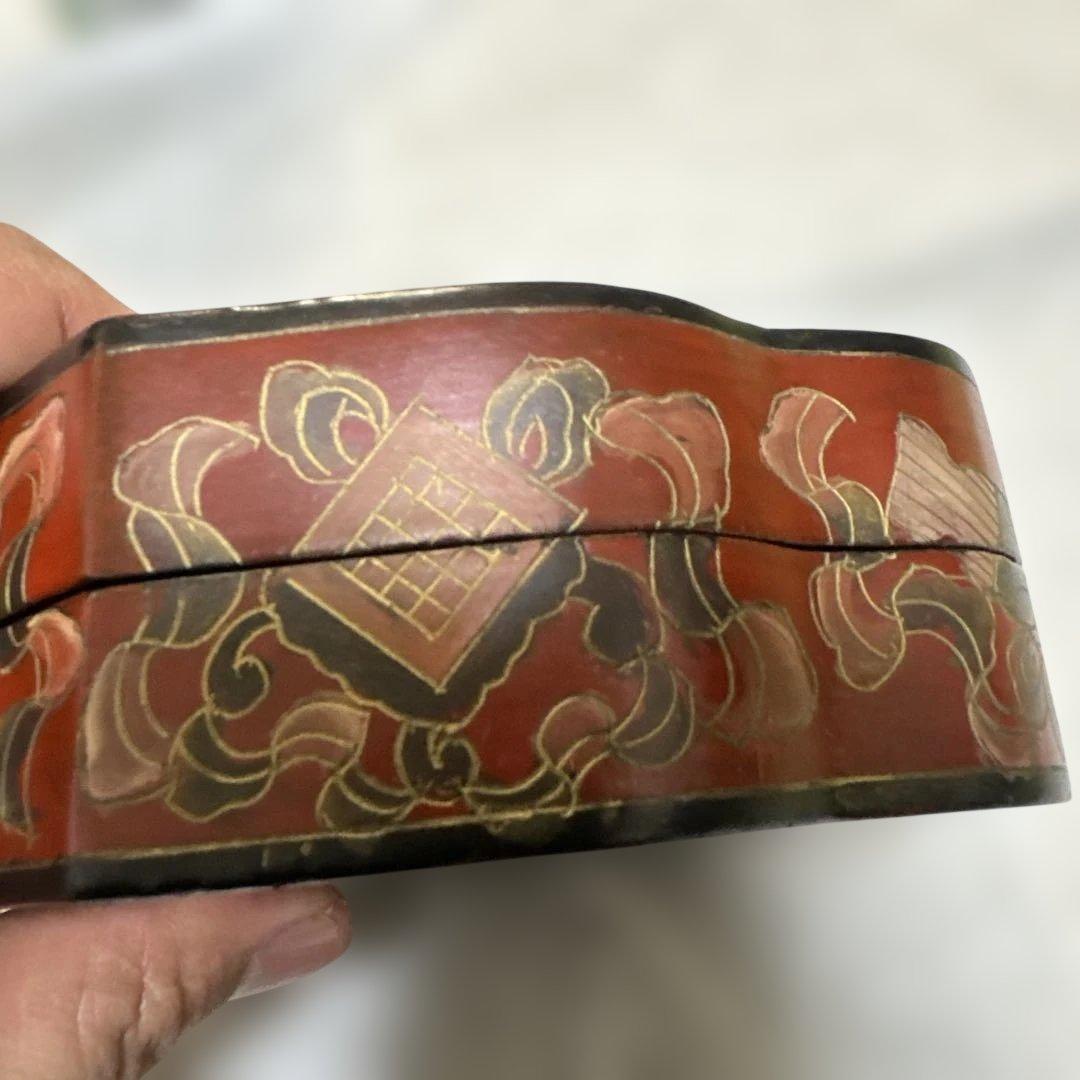 中国 清時代 インテリア　漆器 重箱 鹿と鳥のデザイン