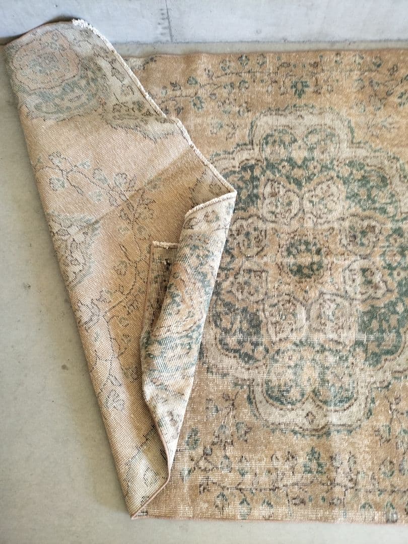 【Jessica】くすみベージュとターコイズのトルコラグNo.709