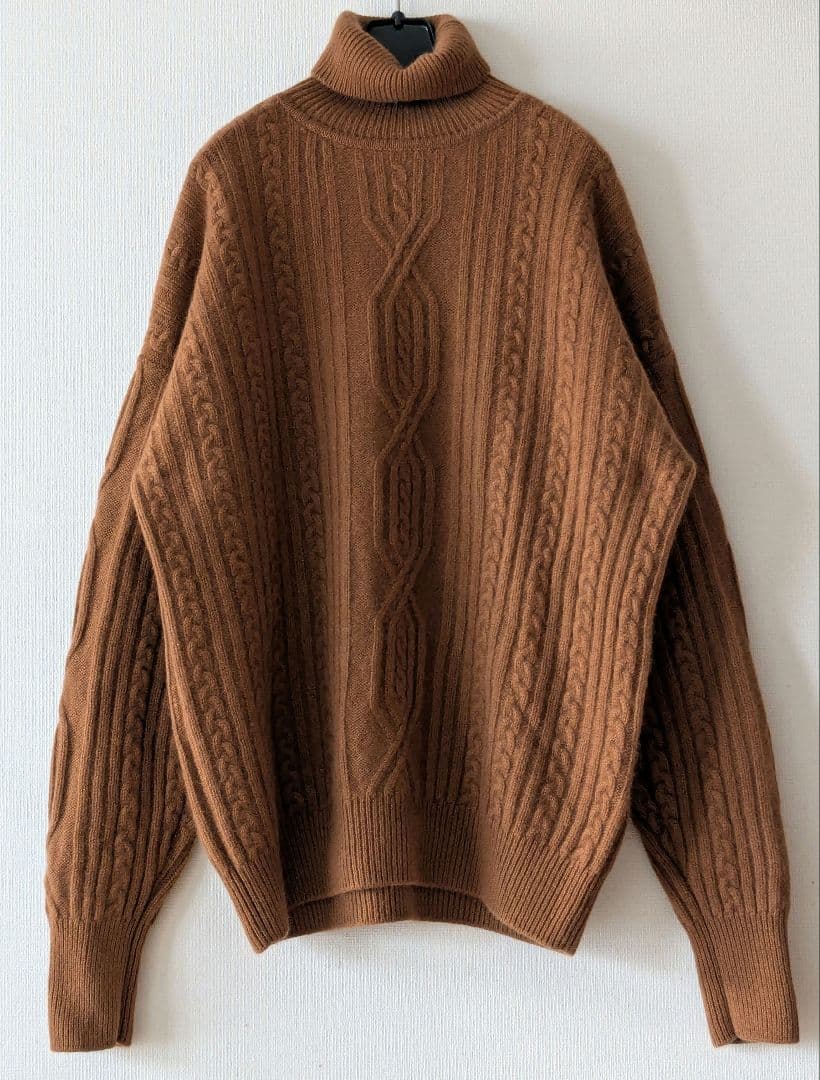 grabre グラブレ カシミヤ100% ケーブル タートルネック ブラウン