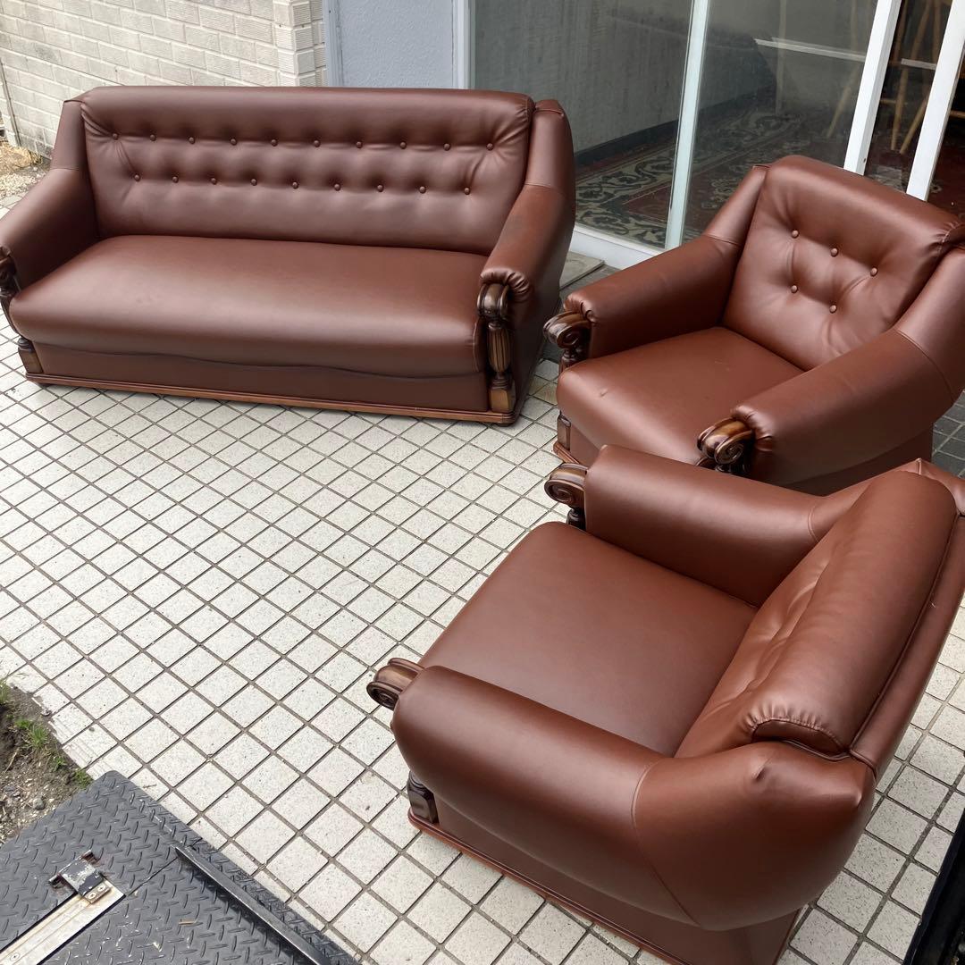 ② 昭和レトロ オールドカリモク レザーソファー 1人掛けソファー ロビーチェア