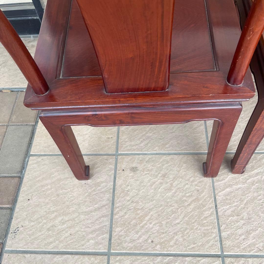 ①唐木家具 食卓椅子 アームチェア 花梨材 馬蹄脚