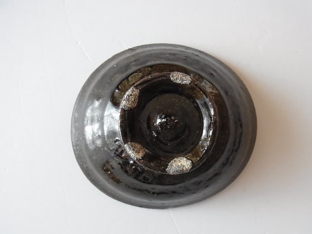 森岡成好『灰釉碗（ヤシの木・陰刻）』／古民藝 李朝 骨董 パナリ やちむん