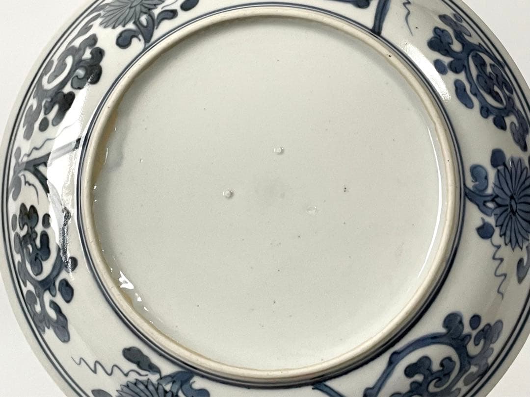 古伊万里　染付　双龍図　竜図　花唐草　皿　古染付　青花　アンティーク　骨董　辰年