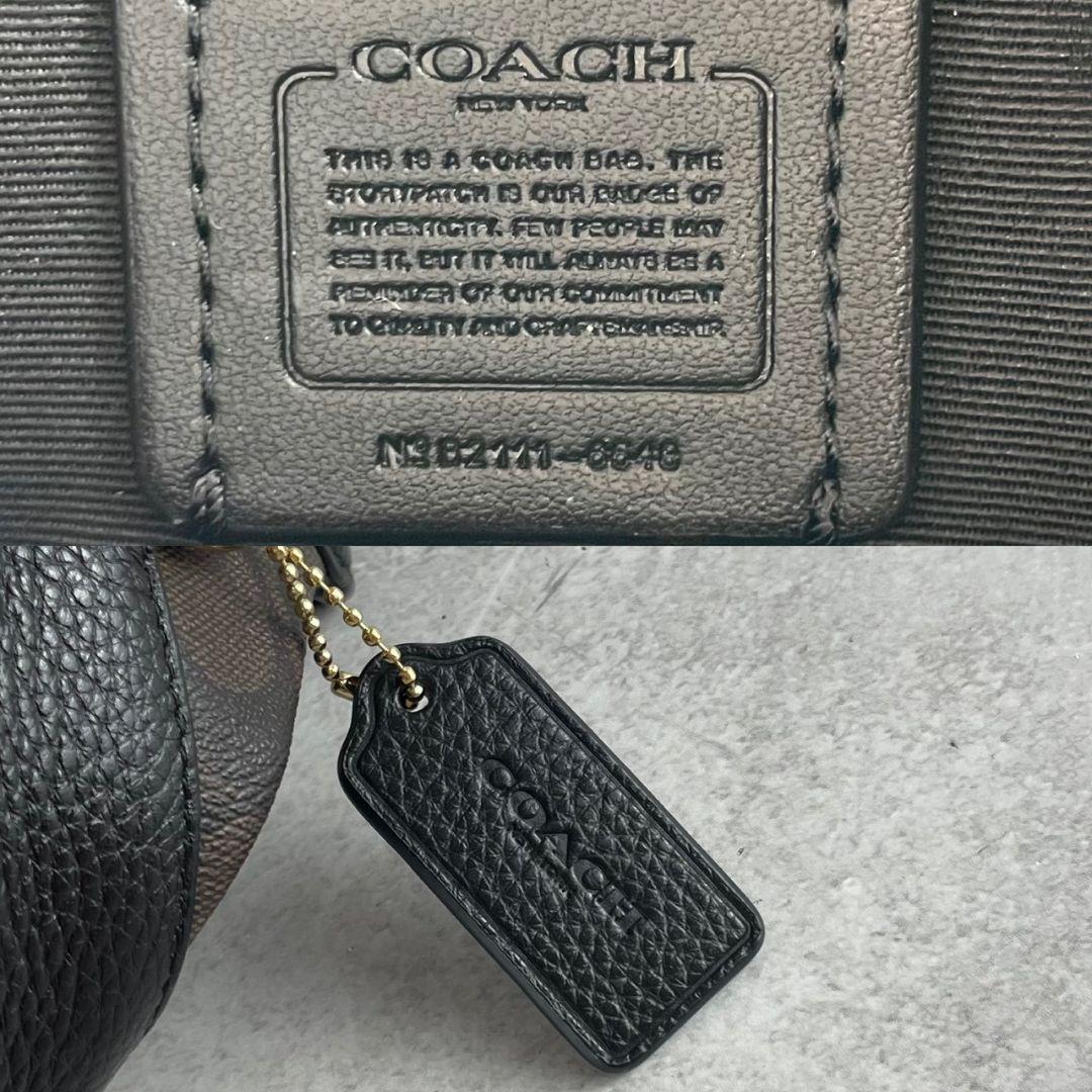 未使用 コーチ ボディバッグ レザー PVC ロゴ バイカラー ブラウン 黒