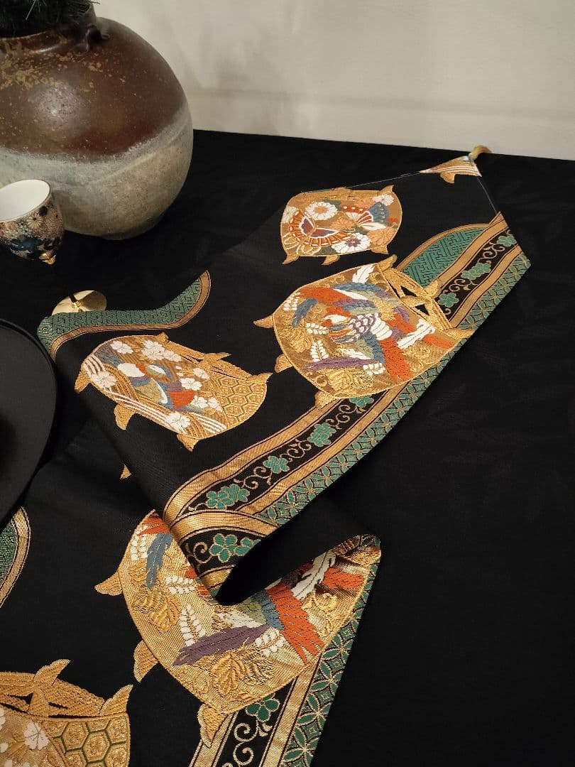 A645★逸品‼️豪華刺繍‼️ひな祭り‼️袋帯正絹テーブルランナー2m20cm