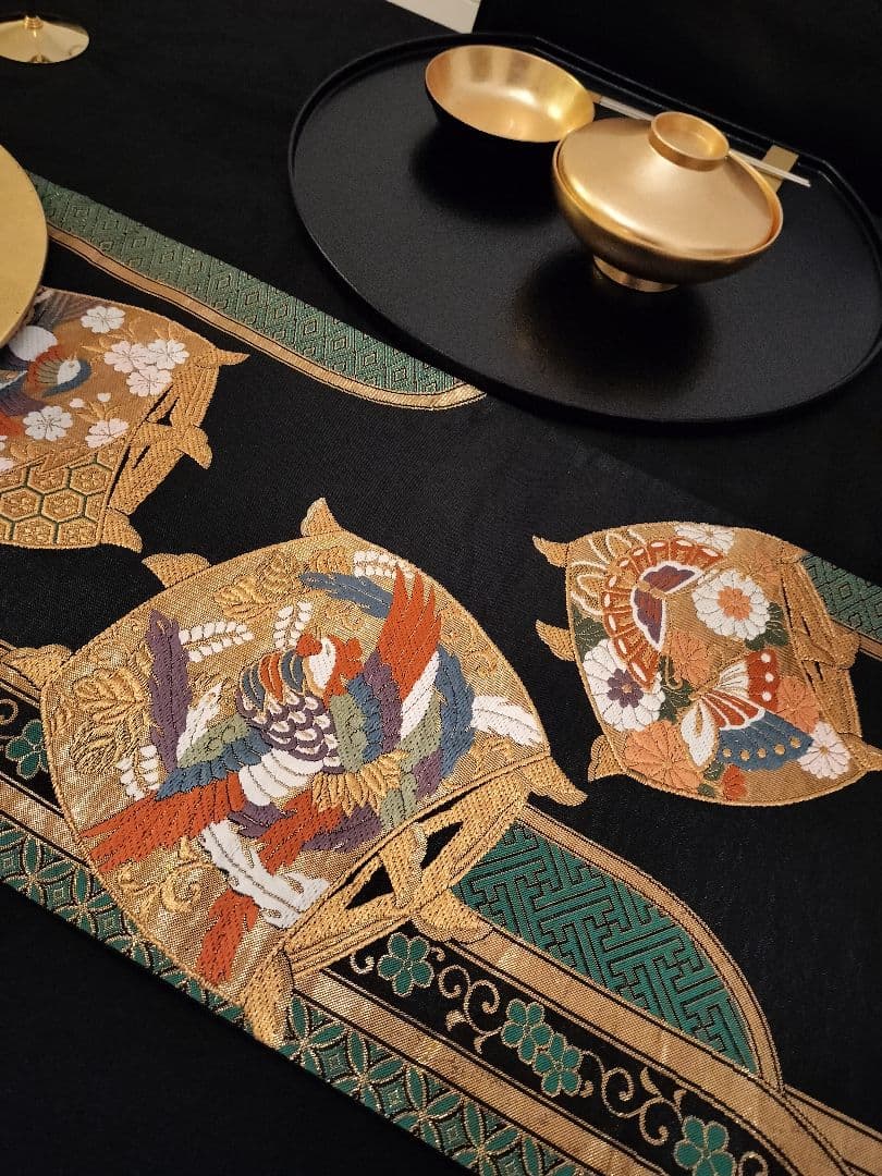 A645★逸品‼️豪華刺繍‼️ひな祭り‼️袋帯正絹テーブルランナー2m20cm