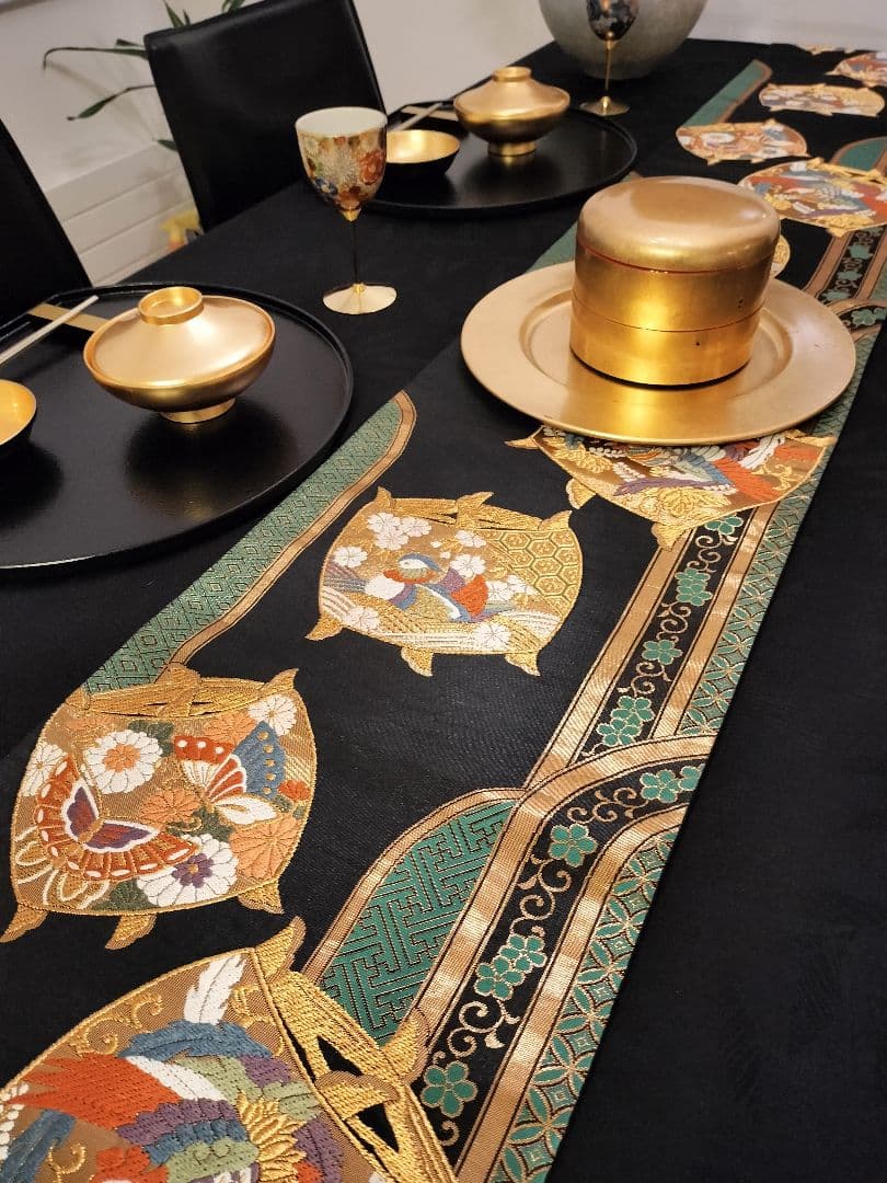 A645★逸品‼️豪華刺繍‼️ひな祭り‼️袋帯正絹テーブルランナー2m20cm