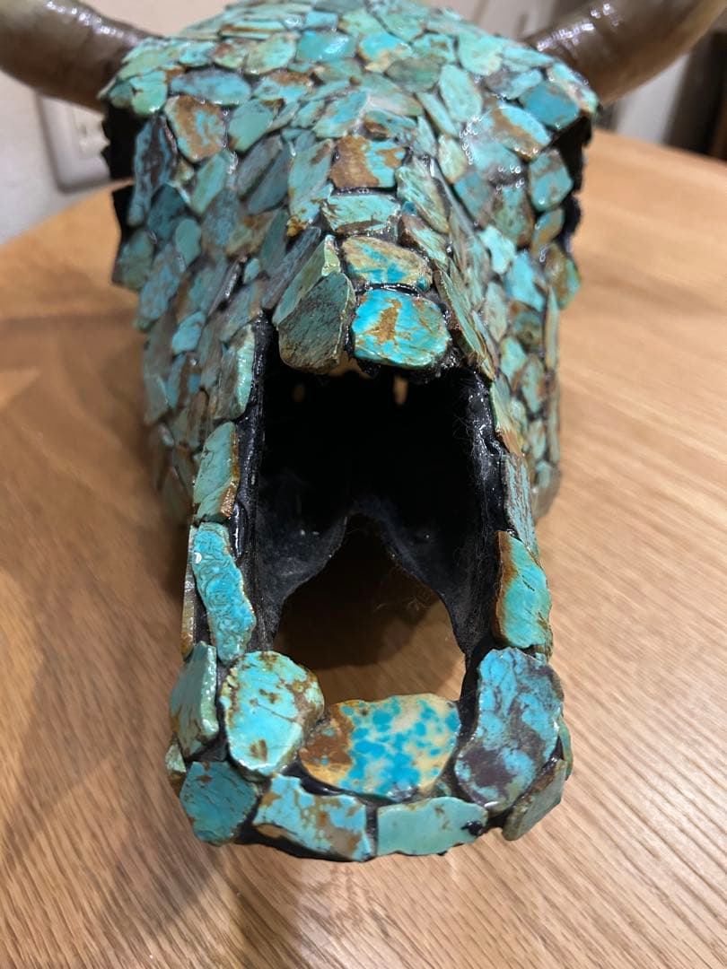 ネイティブアメリカターコイズ装飾牛の頭部オブジェ❣️ショートタイムセール