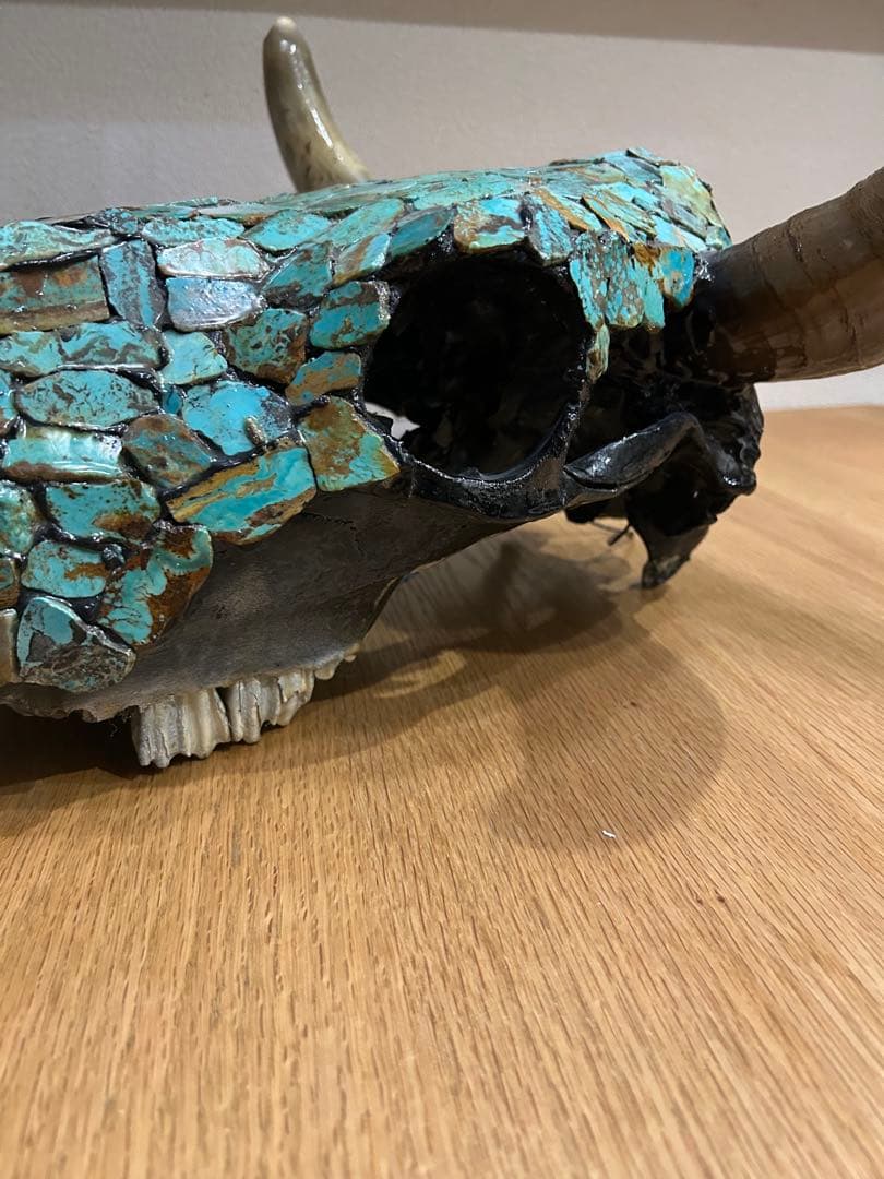 ネイティブアメリカターコイズ装飾牛の頭部オブジェ❣️ショートタイムセール