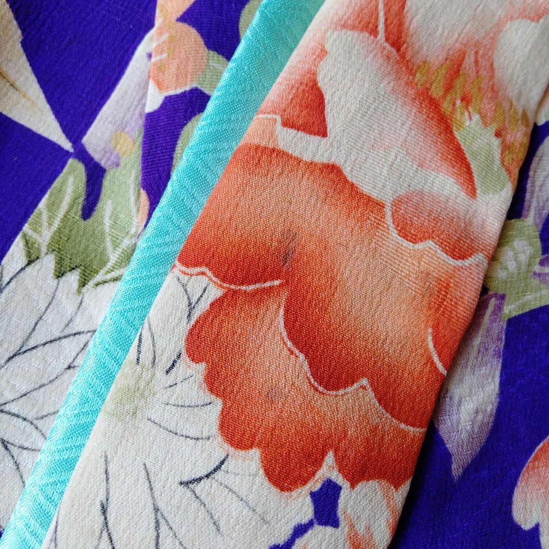 3歳　七五三　女の子　着物　アンティーク　正絹　希少　紫　パープル　青紫　錦紗