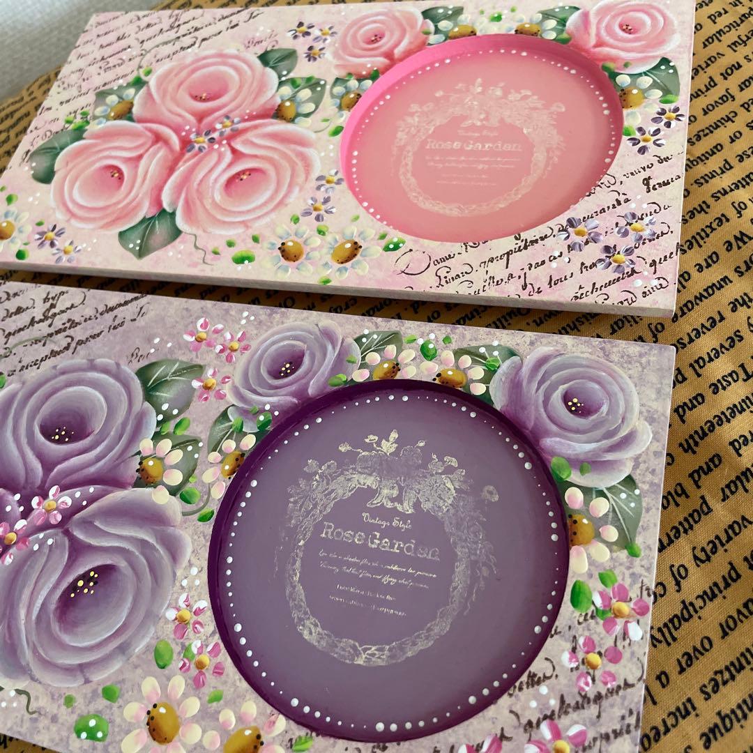 バンブーコースタートレイ。 トールペイント 。薔薇。