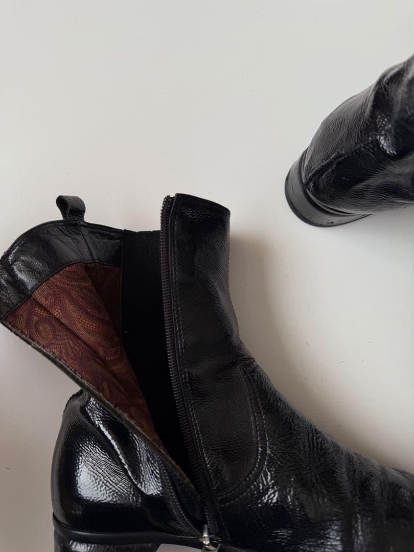 90s スクエアトゥ エナメル ウエスタンブーツ ブラック hooked