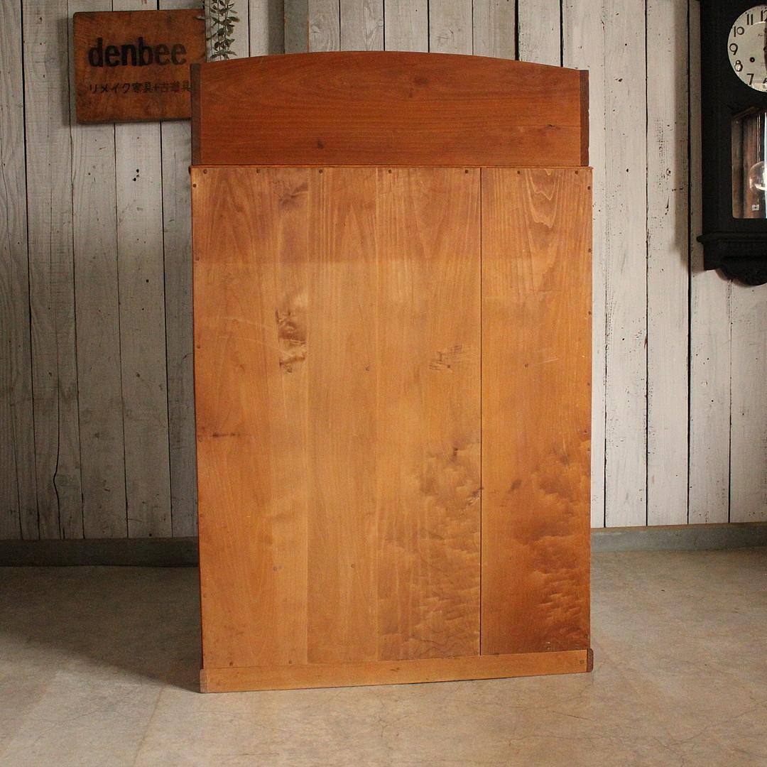 古いモールガラス戸棚　収納棚　小引き出し2杯