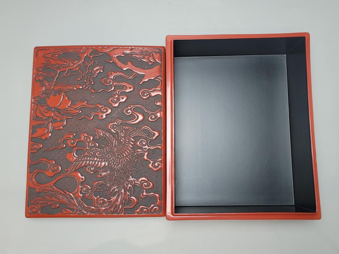 鳳凰紋 堆朱 文庫 美品 DT744