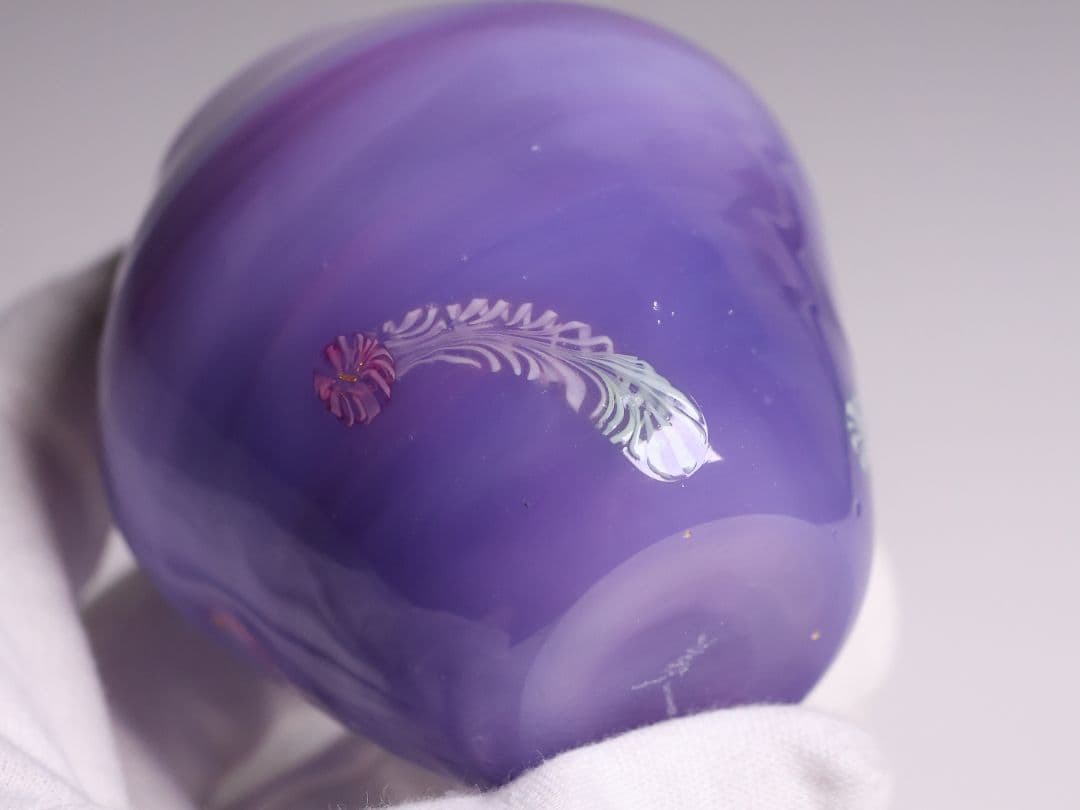 茶道具 船越美智代 ガラス茶入 ギヤマン 硝子 紫 マーブル【CM341】