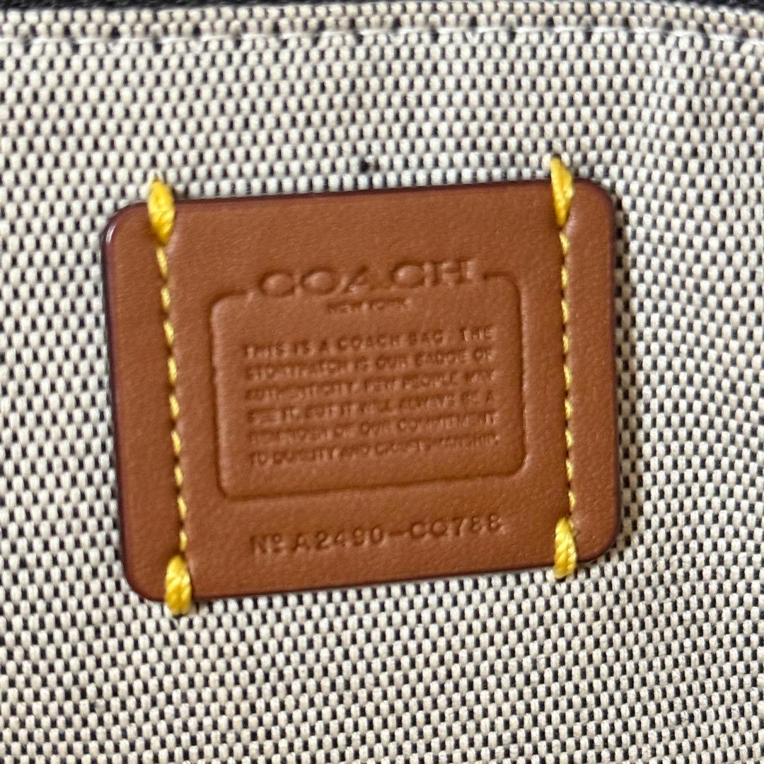 コーチ かごバッグ C金具 肩掛け可能 ストロー×レザー ブラック