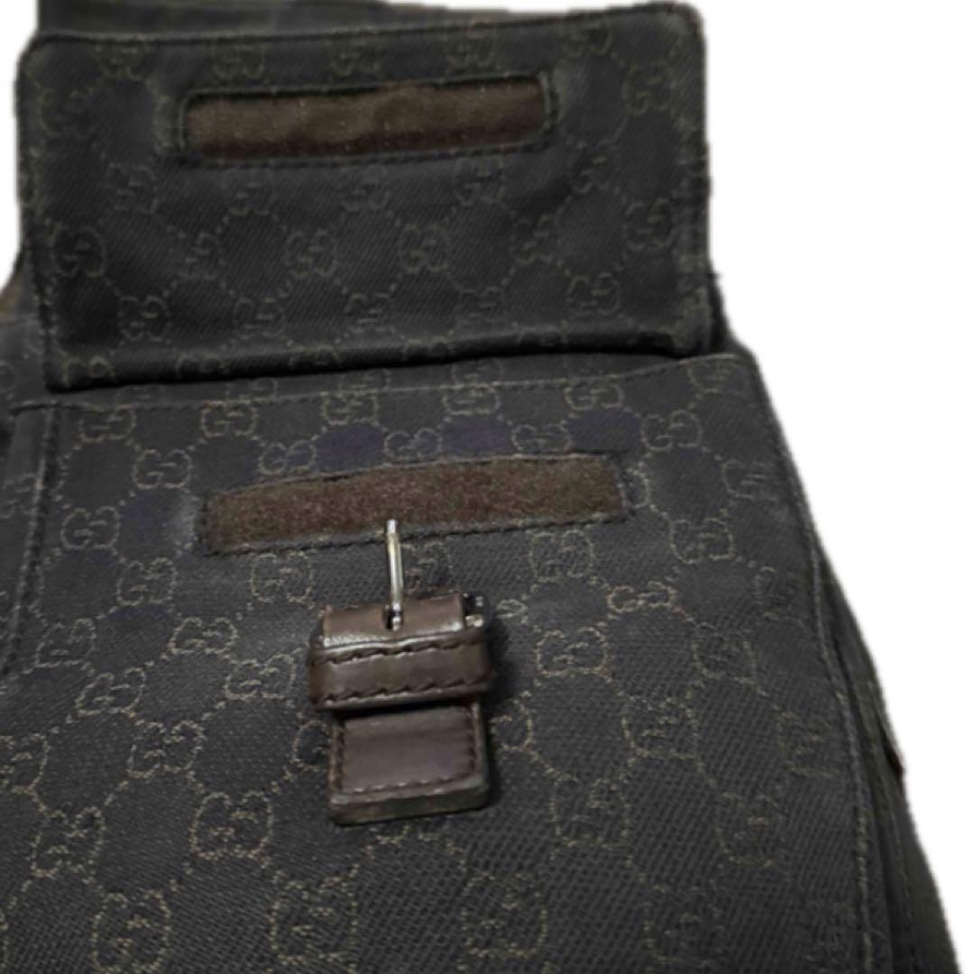 GUCCIGG柄 ロングショルダーバッグ 茶 ブラウン デニム×レザー