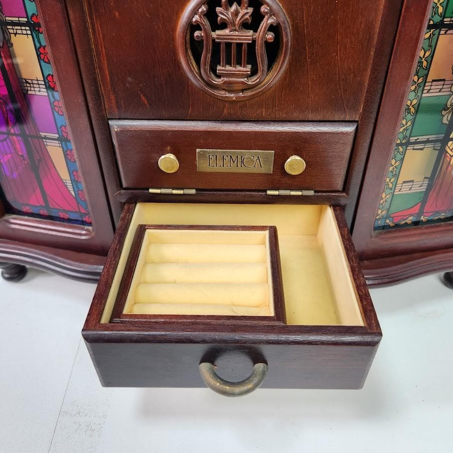 ELEMICA ジュエリーボックス オルゴール付き 木製 昭和レトロ